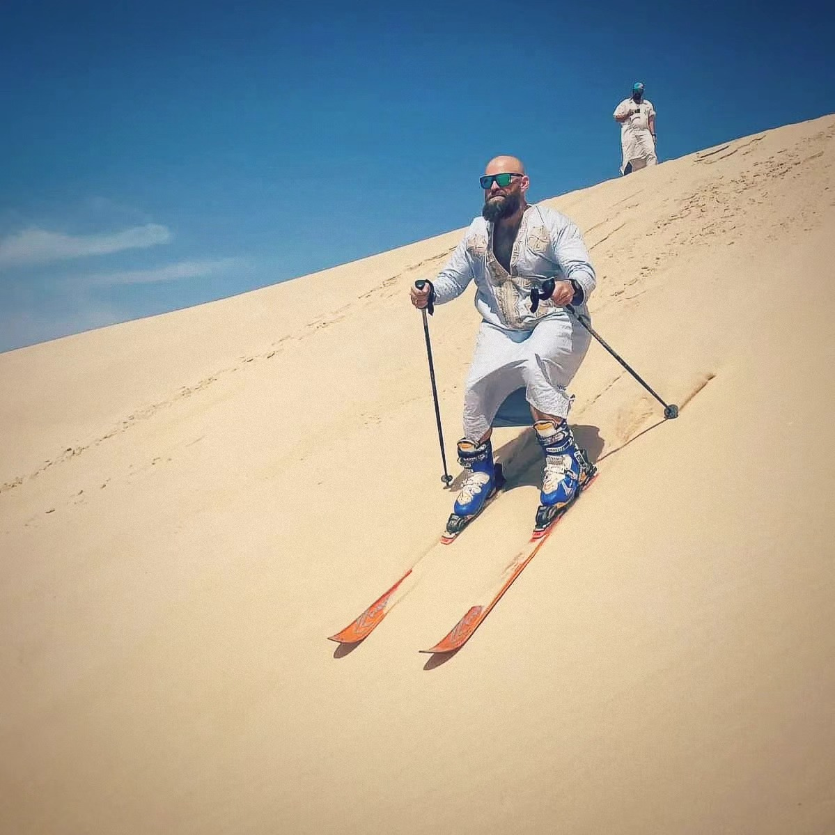 driving ski through the desert